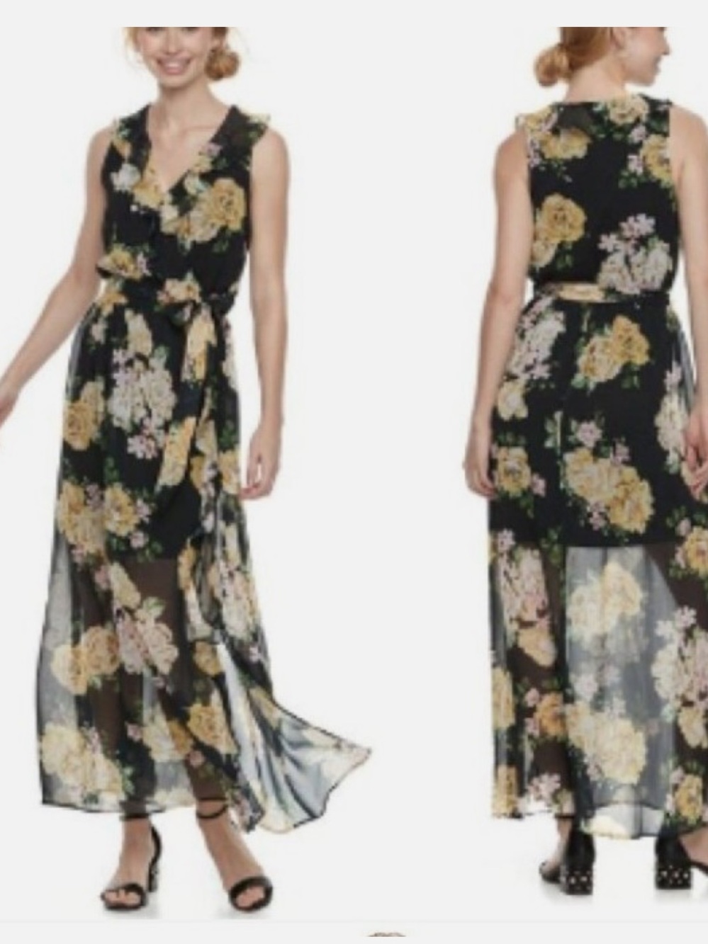 DISNEY Princess Belle Black and Yellow Floral Maxi Dress